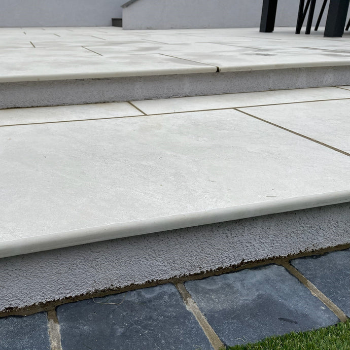 Himalayan - White Porcelain Paving Tiles - 900 x 600 x 20mm  - Bullnose Edge