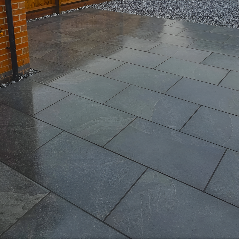 Load image into Gallery viewer, Slate Noir - Black Porcelain Paving Tiles - 900 x 600 x 20mm
