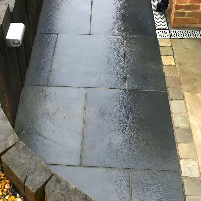 Load image into Gallery viewer, Kota Black Limestone Paving - 600 x 600 x 22mm - Sawn &amp; Riven
