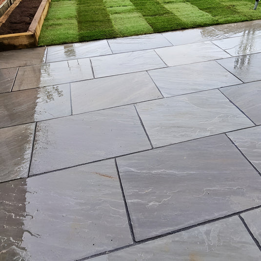 Kandala Grey Indian Sandstone Paving - 600 x 600 x 22mm - Hand Cut & Riven