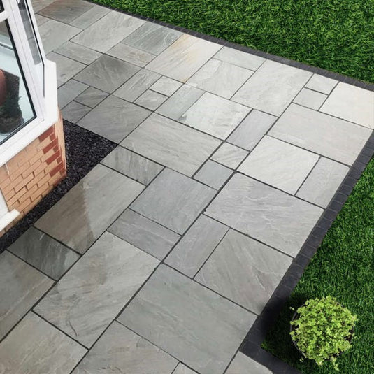 Kandala Grey Indian Sandstone Paving - 18mm Patio Pack - Mixed Sizes - Hand Cut & Riven