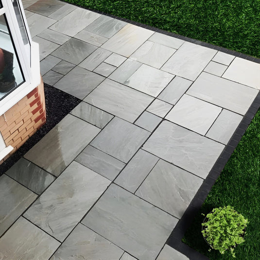 Kandala Grey Indian Sandstone Paving - 290 x 290 x 22mm - Hand Cut & Riven