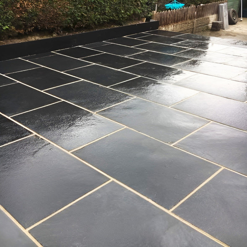 Load image into Gallery viewer, Kota Black Limestone Paving - 900 x 600 x 22mm - Sawn &amp; Riven
