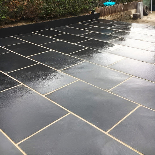 Kota Black Limestone Paving - 900 x 600 x 22mm - Sawn & Riven