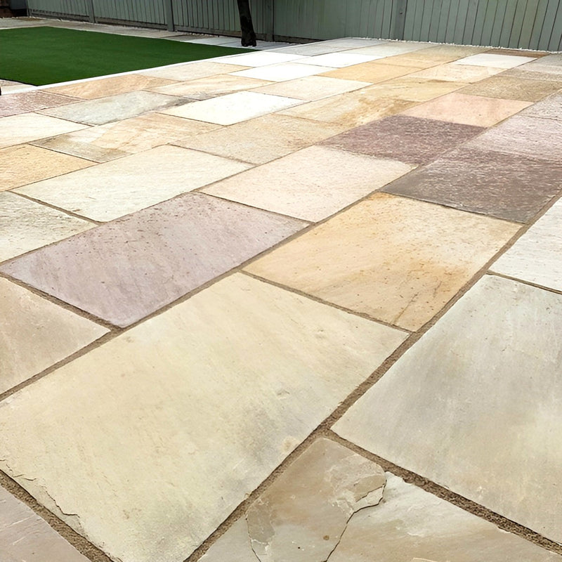 Load image into Gallery viewer, Mint Fossil Indian Sandstone Paving - 900 x 600 x 22mm - Hand Cut &amp; Riven
