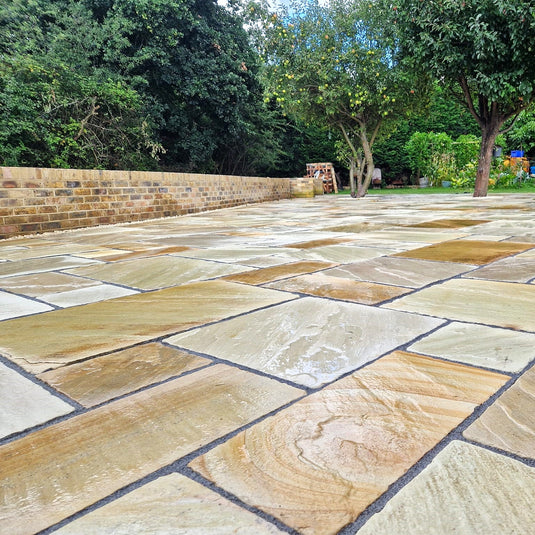 Mint Fossil Indian Sandstone Paving - 600 x 290 x 22mm - Hand Cut & Riven