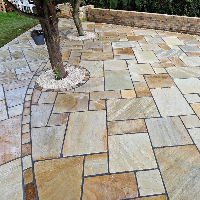 Load image into Gallery viewer, Mint Fossil Indian Sandstone Paving - 600 x 290 x 22mm - Hand Cut &amp; Riven
