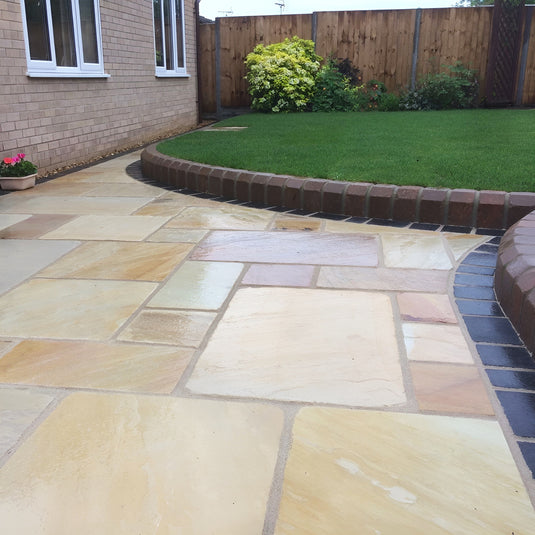 Mint Fossil Indian Sandstone Paving - Patio Pack - Mixed Sizes - Tumbled & Riven