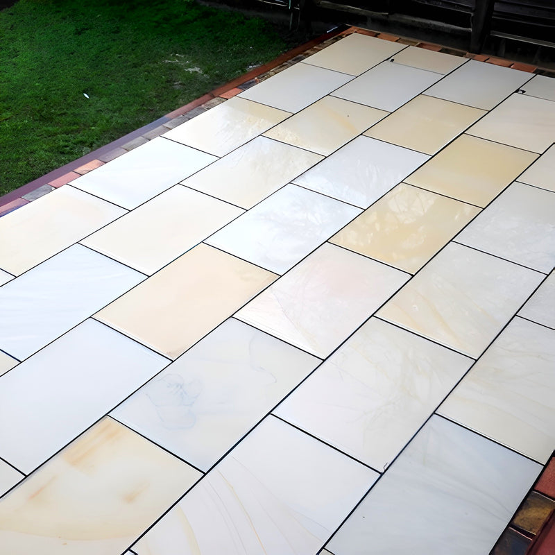 Load image into Gallery viewer, Mint Fossil Indian Sandstone Paving - 900 x 600 x 22mm - Sawn &amp; Honed
