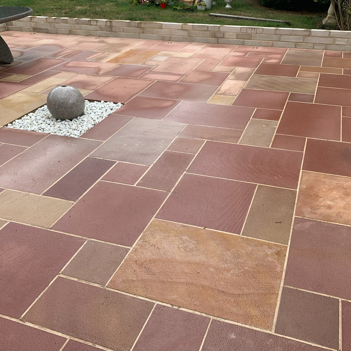 Modak Indian Sandstone Paving - Patio Pack - Mixed Sizes - Sawn & Sandblasted