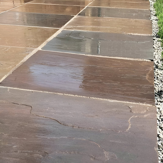 Autumn Brown Indian Sandstone Paving - 900 x 600 x 22mm - Hand Cut & Riven