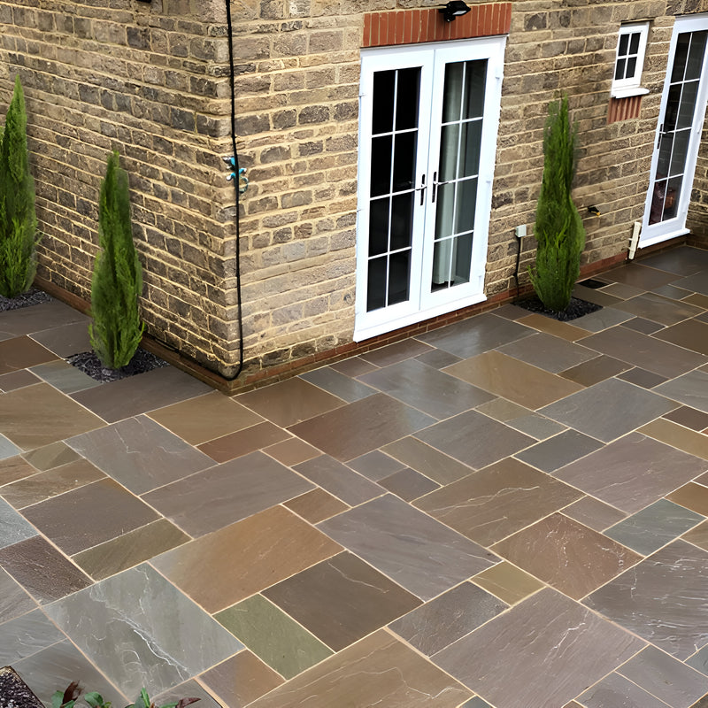 Load image into Gallery viewer, Autumn Brown Indian Sandstone Paving - Patio Pack - Mixed Sizes - Hand Cut &amp; Riven
