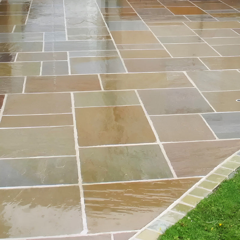 Load image into Gallery viewer, Raj Green Indian Sandstone Paving - Patio Pack - Mixed Sizes - Hand Cut &amp; Riven
