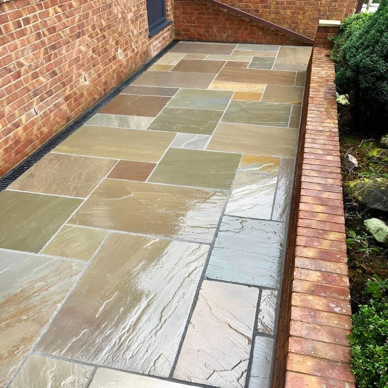 Load image into Gallery viewer, Raj Green Indian Sandstone Paving - Patio Pack - Mixed Sizes - Hand Cut &amp; Riven
