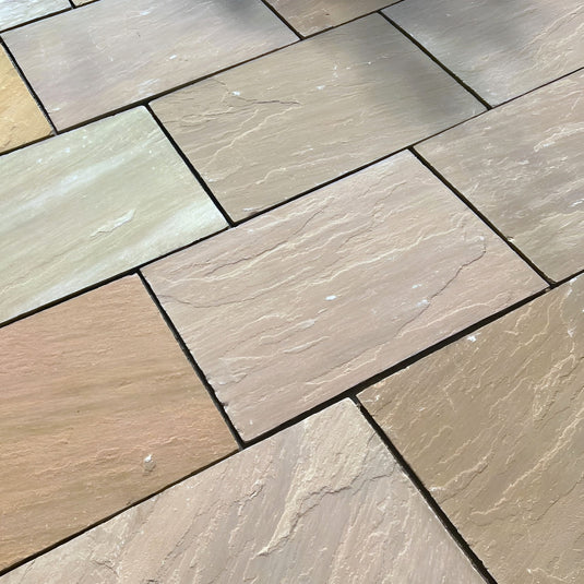 Raj Green Indian Sandstone Paving - 900 x 600 x 22mm - Hand Cut & Riven