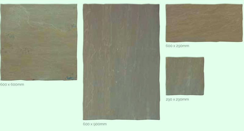 Load image into Gallery viewer, Raj Green Indian Sandstone Paving - Patio Pack - Mixed Sizes - Hand Cut &amp; Riven
