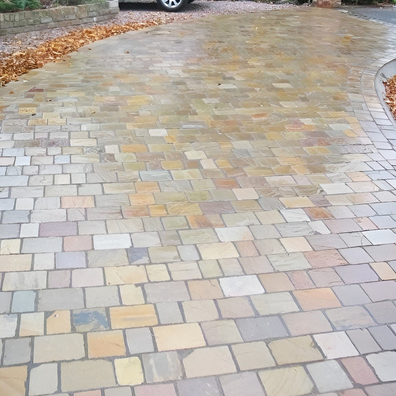 Load image into Gallery viewer, Raj Green Indian Sandstone Block Paving - 150 x 150 x 50mm - Sawn, Tumbled &amp; Riven
