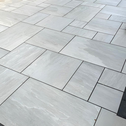 Kandala Grey Indian Sandstone Paving - 600 x 290 x 22mm - Hand Cut & Riven